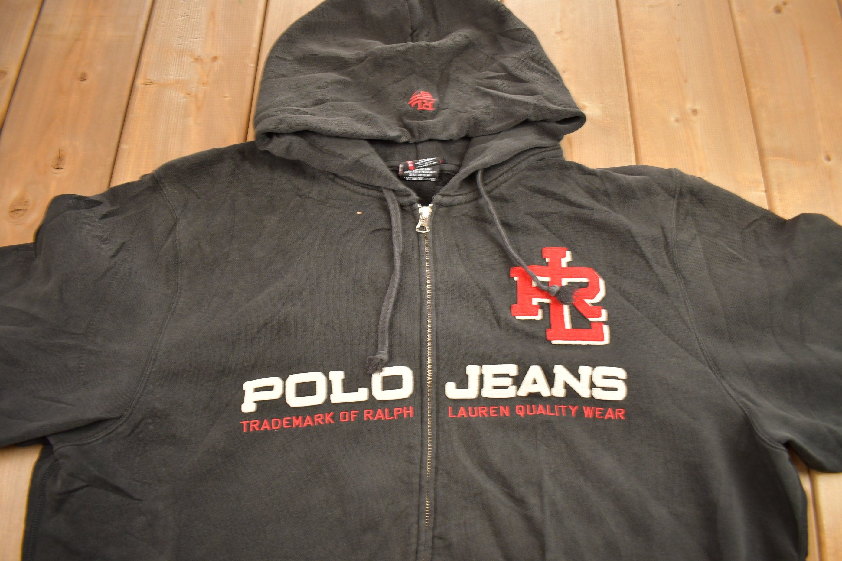 Vintage 1990s Polo Jeans Ralph Lauren Embroidered Full Zip Hoodie