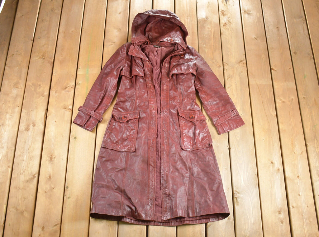 Vintage 1980s Full Length Hooded Leather Jacket