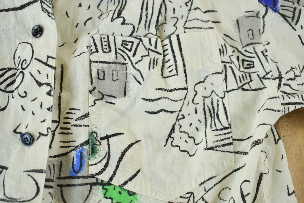 Vintage 1990s ESpirit Kids Abstract City Pattern Button Up Shirt