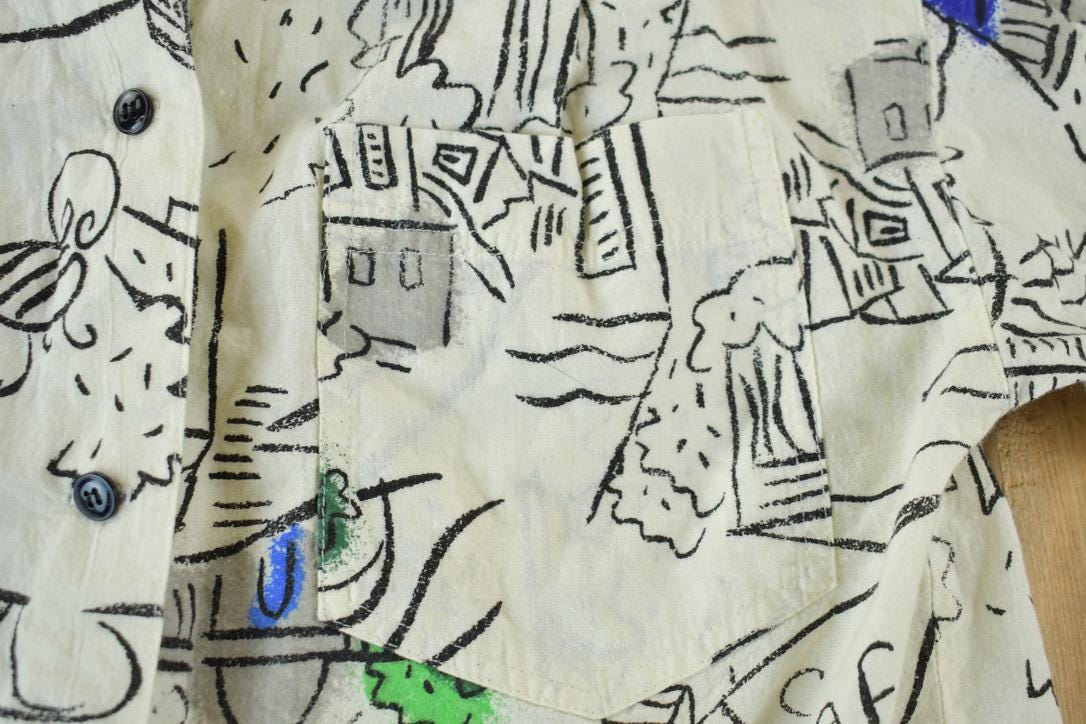 Vintage 1990s ESpirit Kids Abstract City Pattern Button Up Shirt
