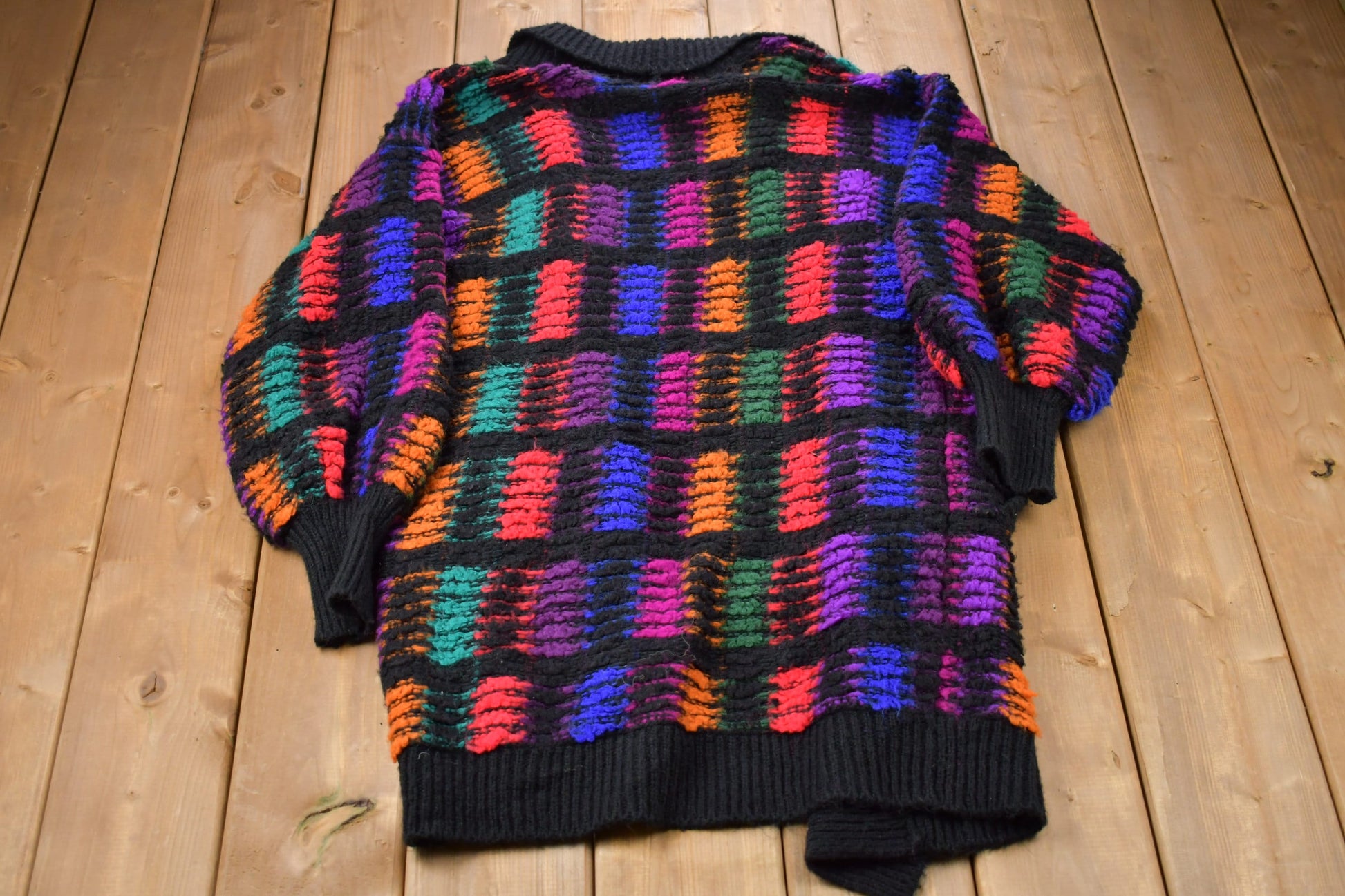 Vintage 1980s Yarnworks Knitted Sweater / Vintage 90s Cardigan / Pattern Sweater / Outdoor / Hand Knit / Vintage Robe Cardigan