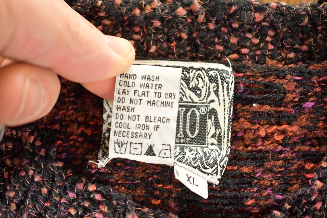 Vintage 1990s Curio Abstract Knit Cardigan Sweater Women's L / Preppy Knit Cardigan / Fancy Knit Vintage Cardigan / Grunge Sweater