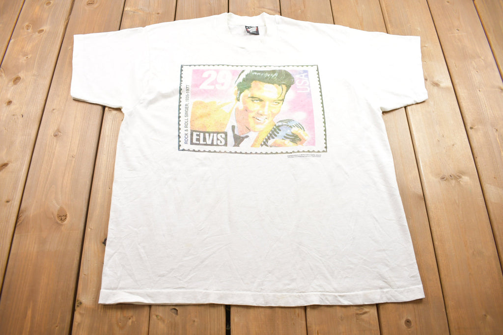 Vintage 1980s Elvis Memorial Postage Stamp Graphic screen Stars T Shirt