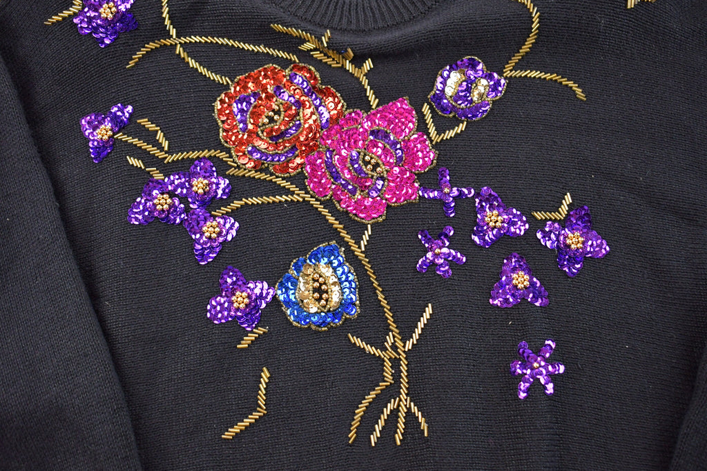Vintage 1990s Floral Embroidered Knitted Sweater