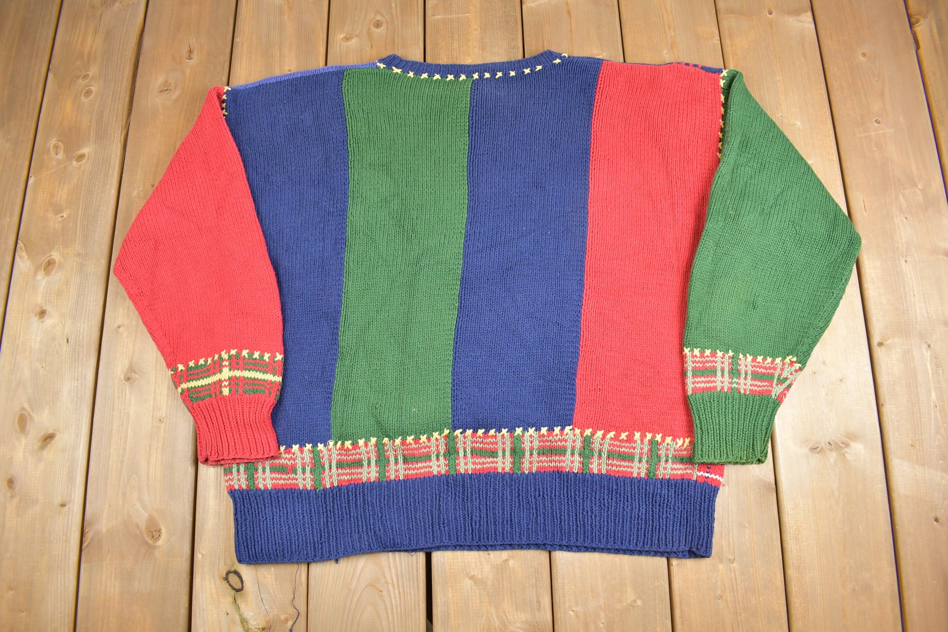Vintage 1980s Nautica Patchwork Knit Crewneck Sweater / Vintage 80s Crewneck / Color Block Pattern / Cute / Grandma Sweater / Colorful