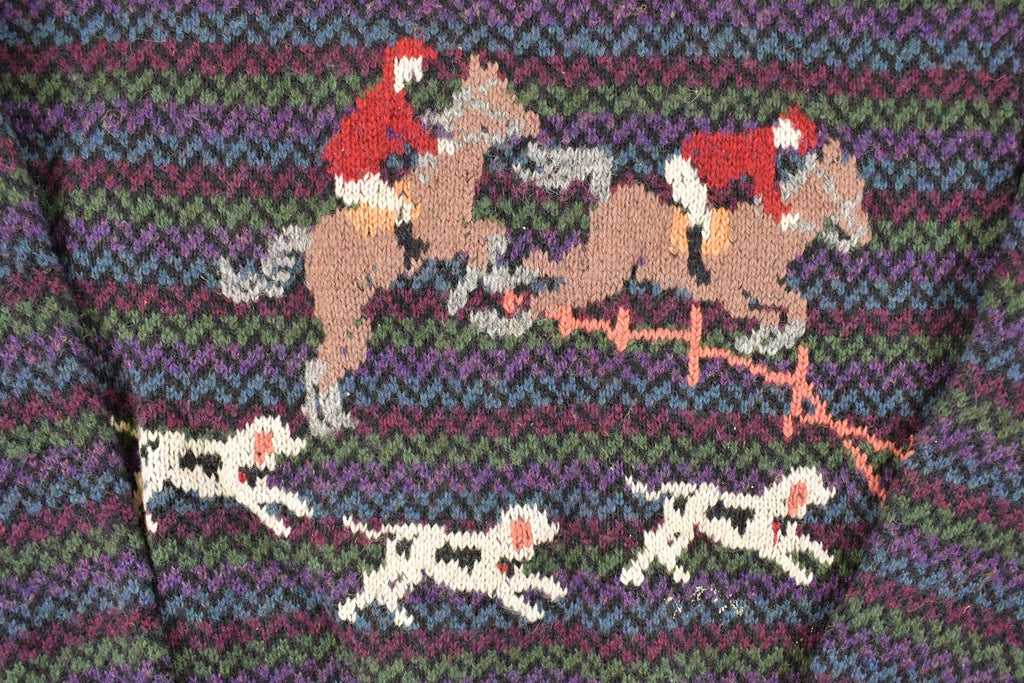 Vintage 1990s The Woolrich Women Jumping Horses Wool Knit Crewneck Sweater Women's L  90s Knitted Sweatshirt  Vintage Preppy Knits