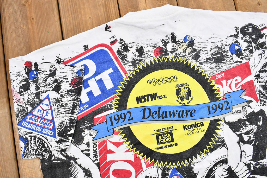 Vintage 1992 Bud Light Triathlon Series Delaware Graphic T-Shirt