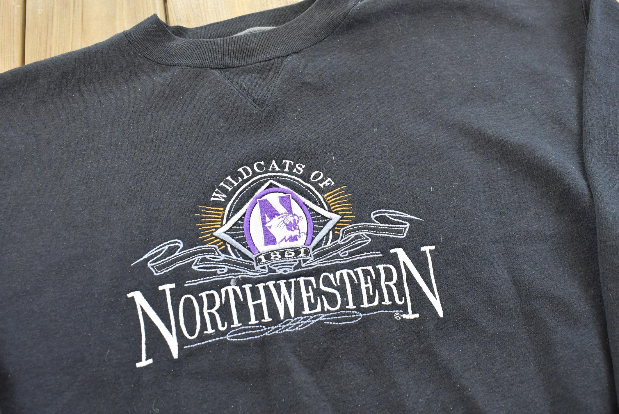 Vintage 1990s Northwestern University Wildacts Embroidered Collegiate Crewneck Sweatshirt Men's XL / 90s College Crewneck / NCAA