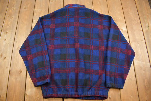 Vintage 1990s Munsingwear Plaid Fleece Quarter Zip Sweater / Outdoorsman / 90s Sweater / Streetwear / Hiking / Fleece Zip up / Size XL