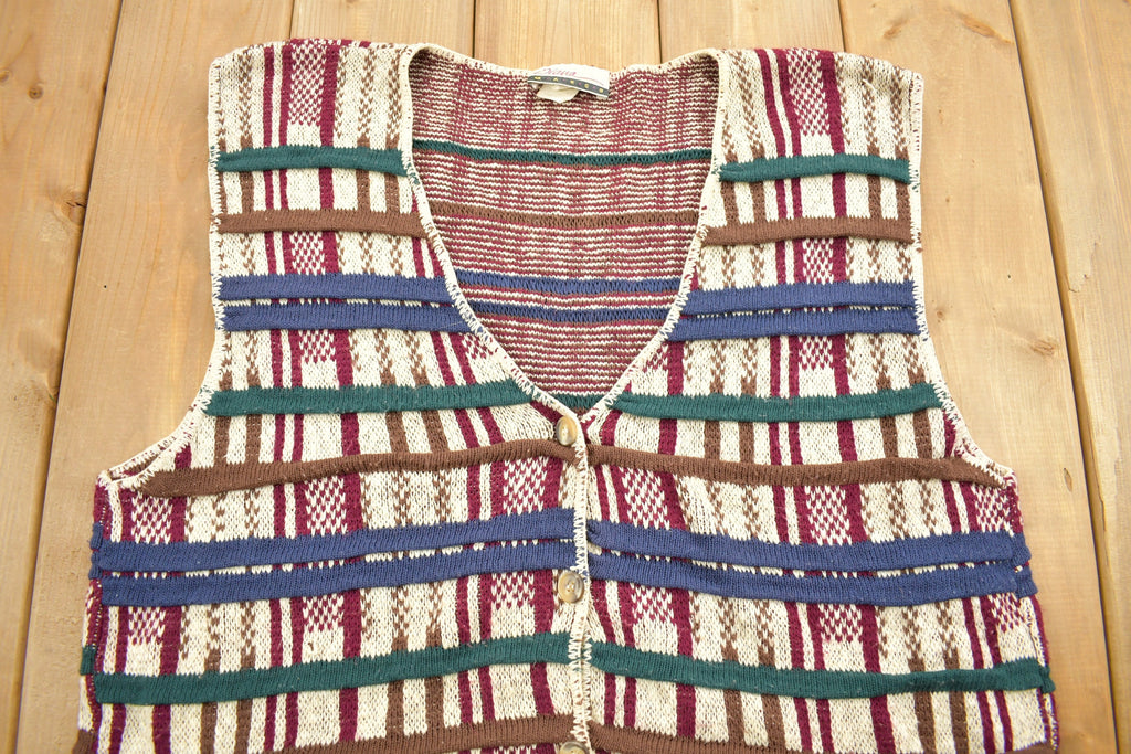 Vintage 1990s Diana Macro Knitted Sweater Vest  Vintage 90s Vest  Pattern Sweater  Knit Vest  Abstract Pattern  Embroidered