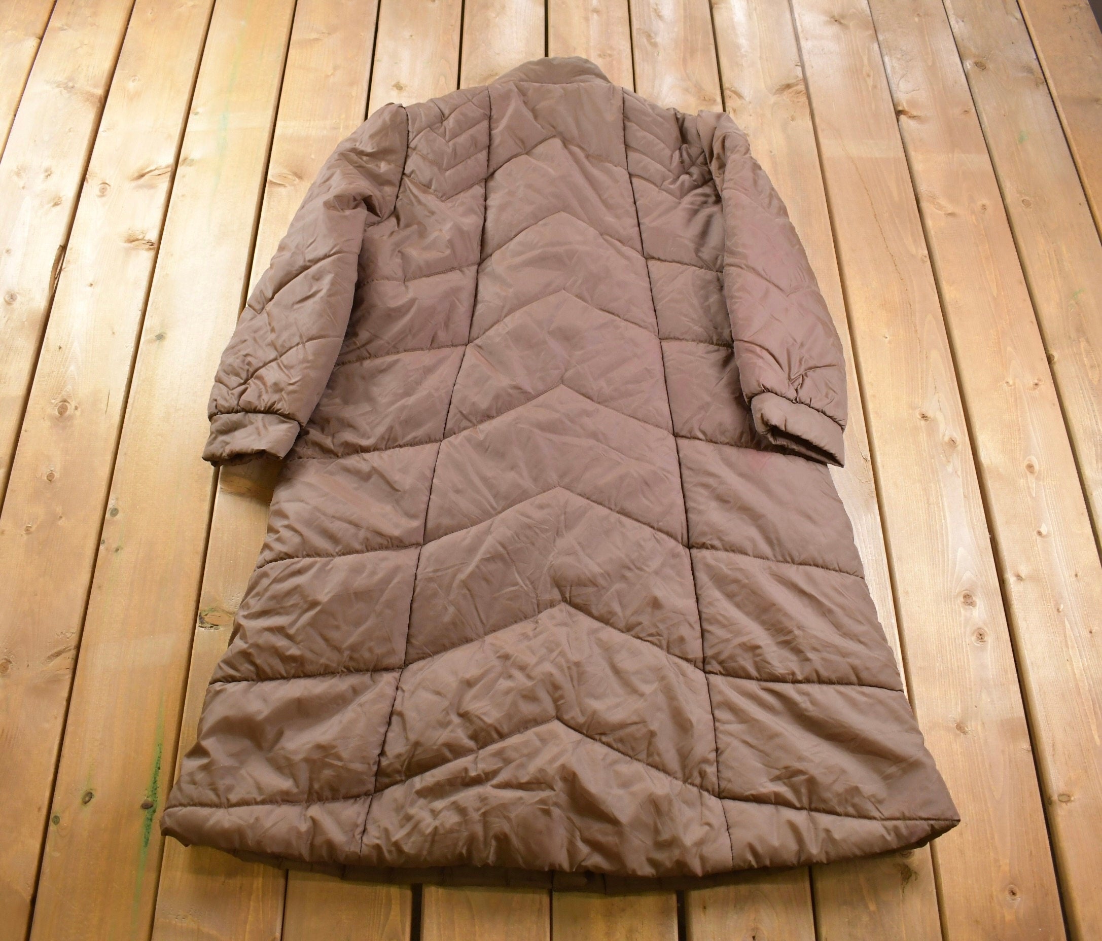 Vintage 1990s Brown Women's Full Length Puffer Jacket