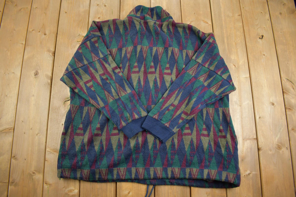 Vintage 1990s Venezia Quater Zip Pattern Fleece Sweater