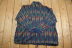 Vintage 1990s Venezia Quater Zip Pattern Fleece Sweater