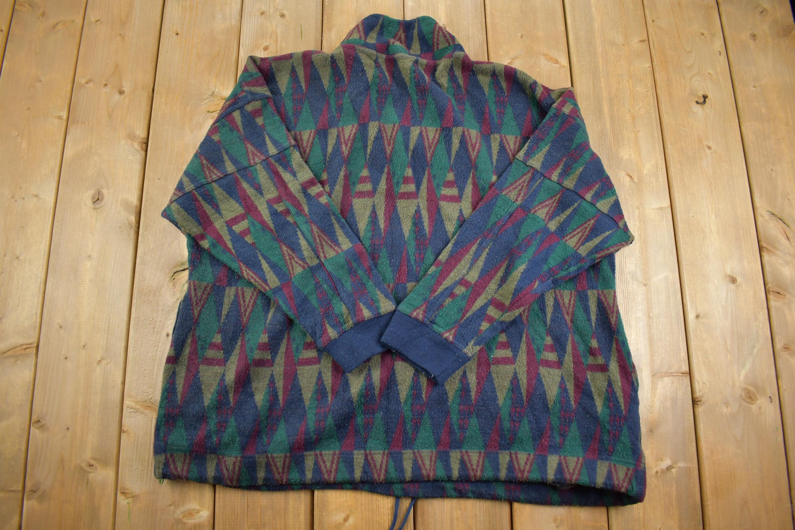 Vintage 1990s Venezia Quater Zip Pattern Fleece Sweater