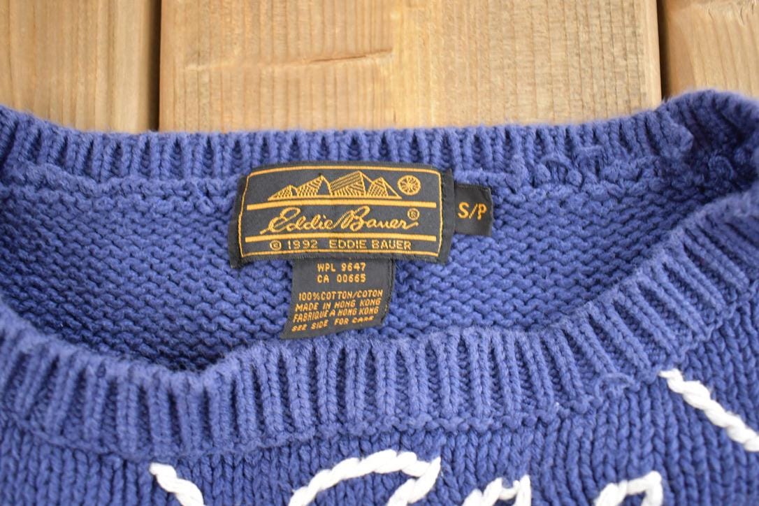 Vintage 1990s Eddie Bauer Floral Knit Crewneck Sweater  90s Crewneck  Preppy