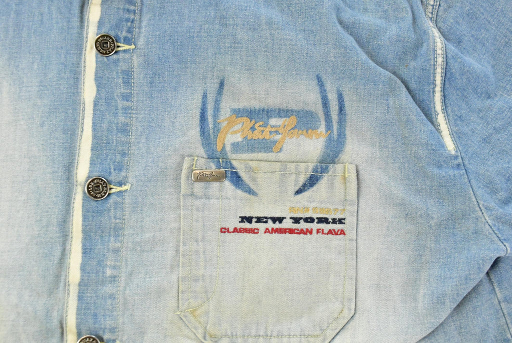 Vintage Y2K Phat Farm Denim Short Sleeve Button Up Shirt Men's XL / Vintage Hip Hop / Embroidered