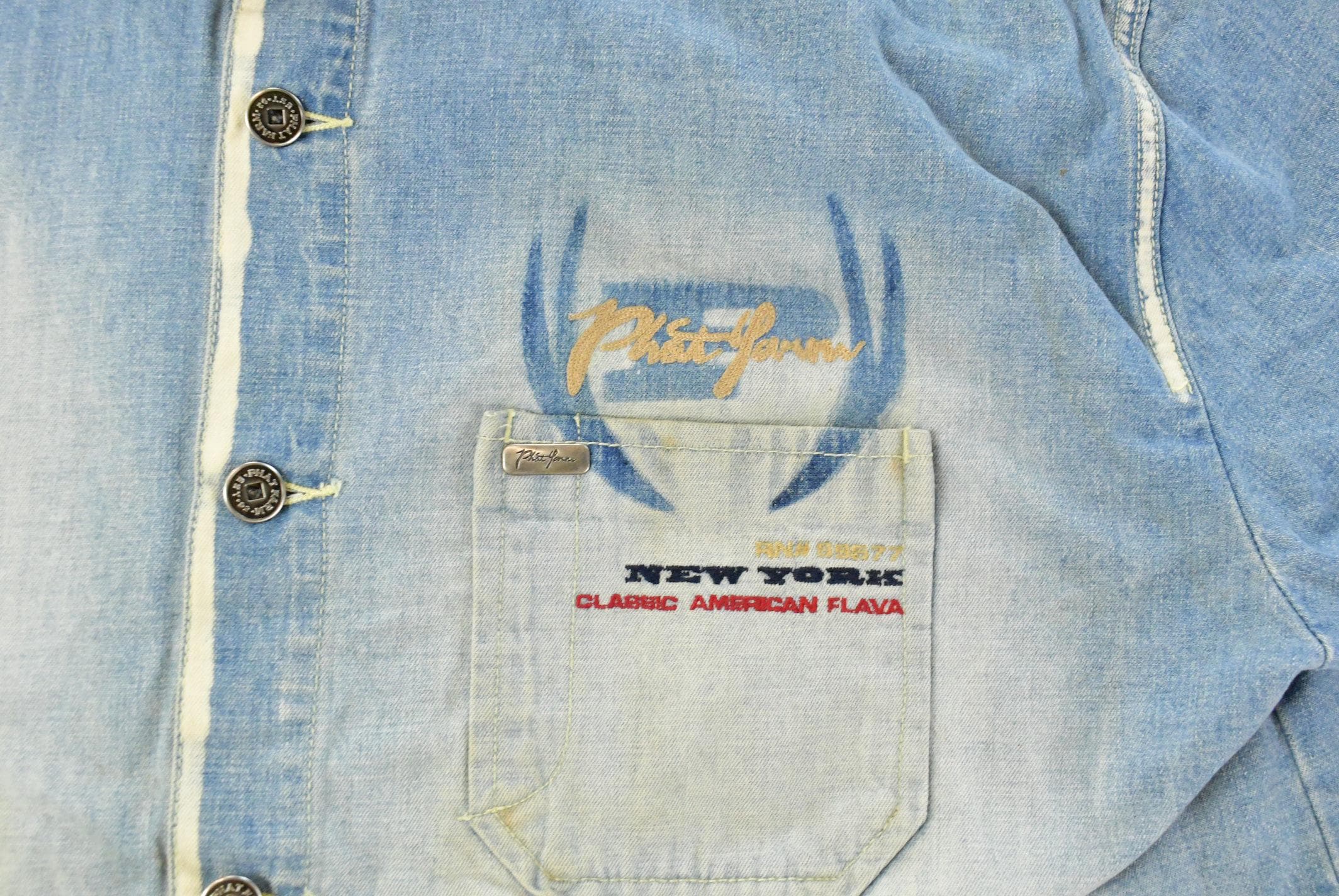 Vintage Y2K Phat Farm Denim Short Sleeve Button Up Shirt Men's XL / Vintage Hip Hop / Embroidered