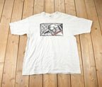 Vintage 1997 Helvetia Bold Art Deco Air Mail Stamp Graphic T Shirt Made In USA