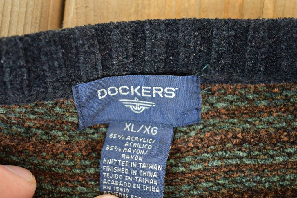 Vintage 1990s Dockers Knit Abstract Pattern Crewneck Sweater Made In 90s Crewneck
