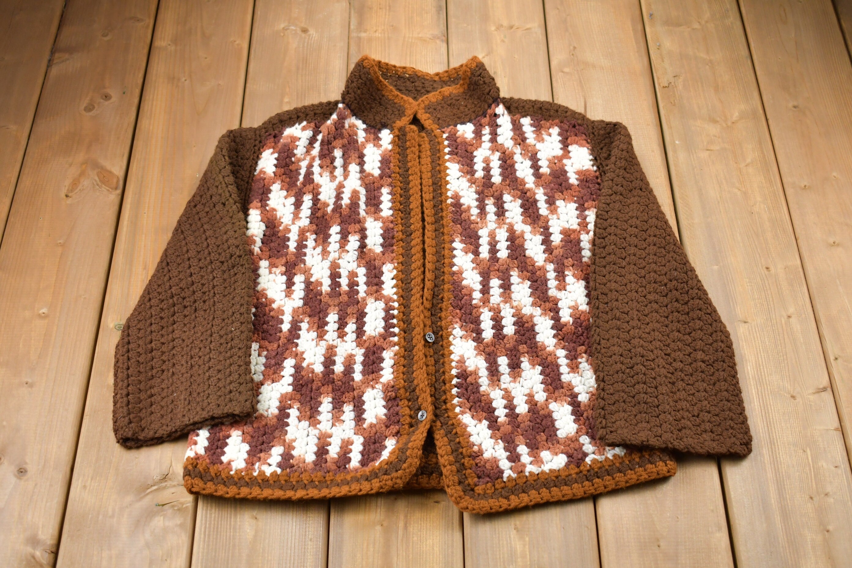 Vintage 1960s Crochet Knitted Sweater  Vintage 60s Cardigan  Pattern Sweater  Outdoor  Hand Knit  Crochet Cardigan  Knit Sweater