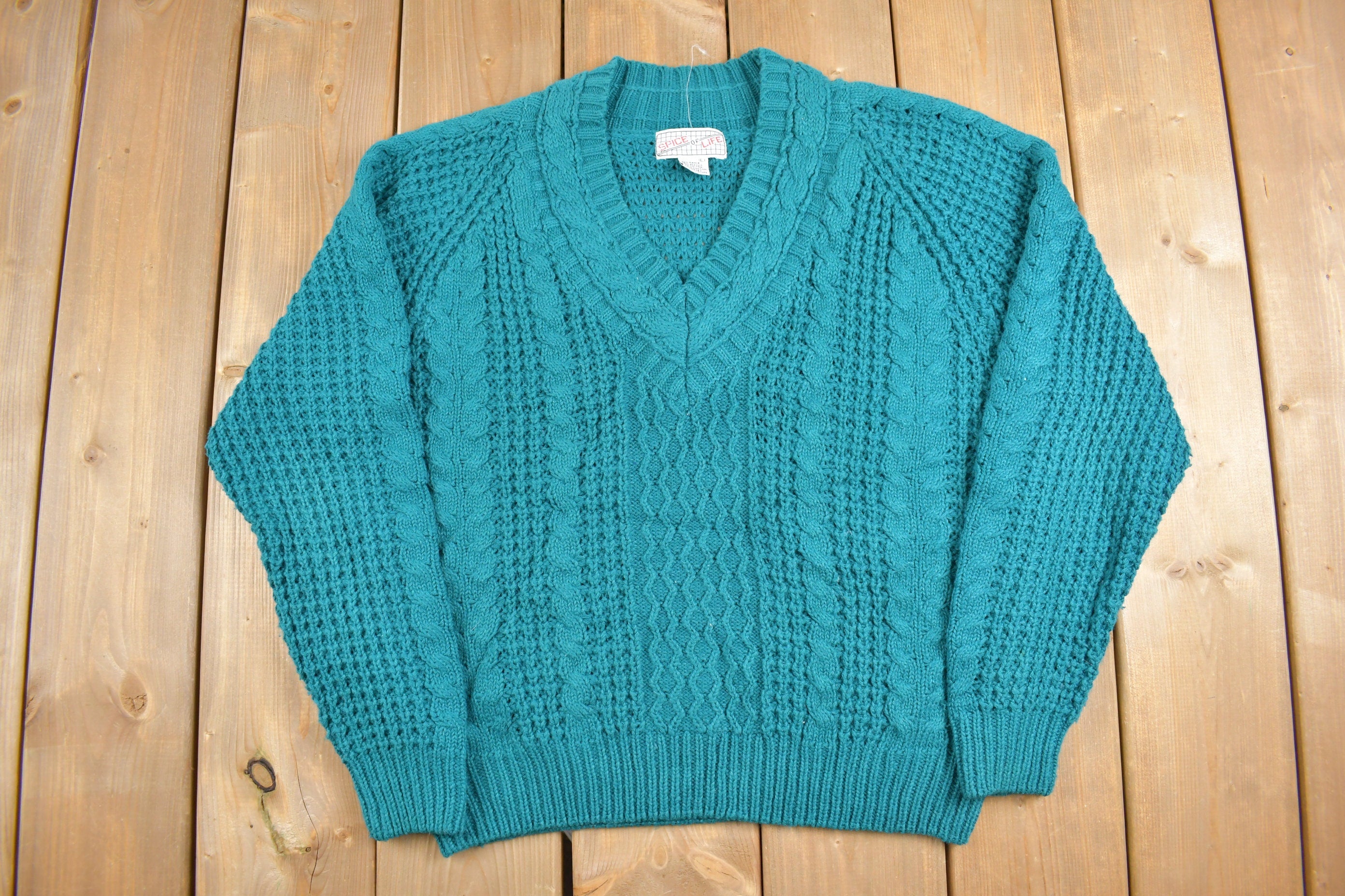 Vintage 1980s Spice of Life Knitted V Neck Sweater