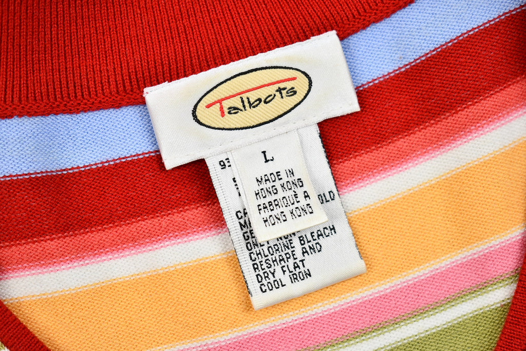Vintage 1990s Talbots Rainbow Striped V-Neck Collared Sweater