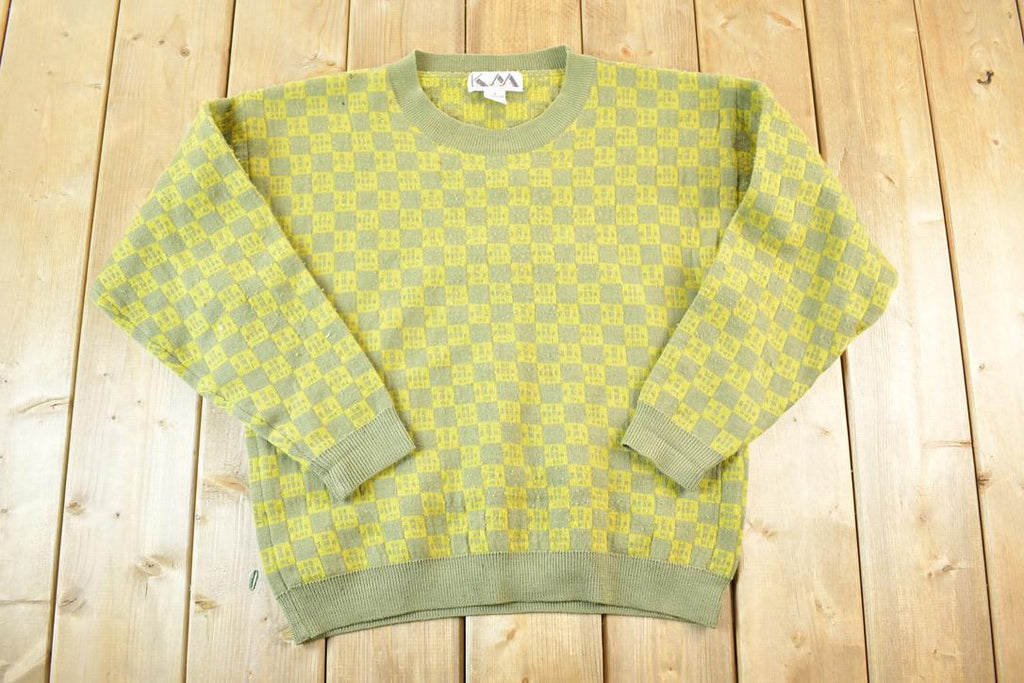 Vintage 1980s Krizia Knit Abstract Pattern 100% Merino Wool Crewneck Sweater Mens S