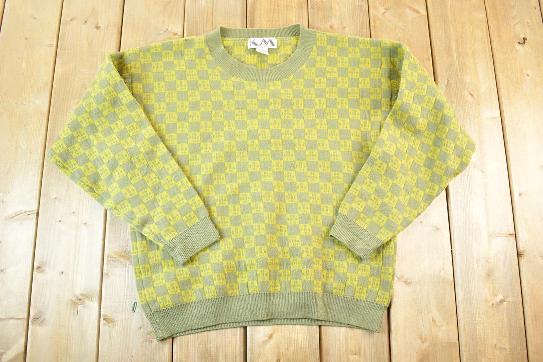 Vintage 1980s Krizia Knit Abstract Pattern 100% Merino Wool Crewneck Sweater Mens S