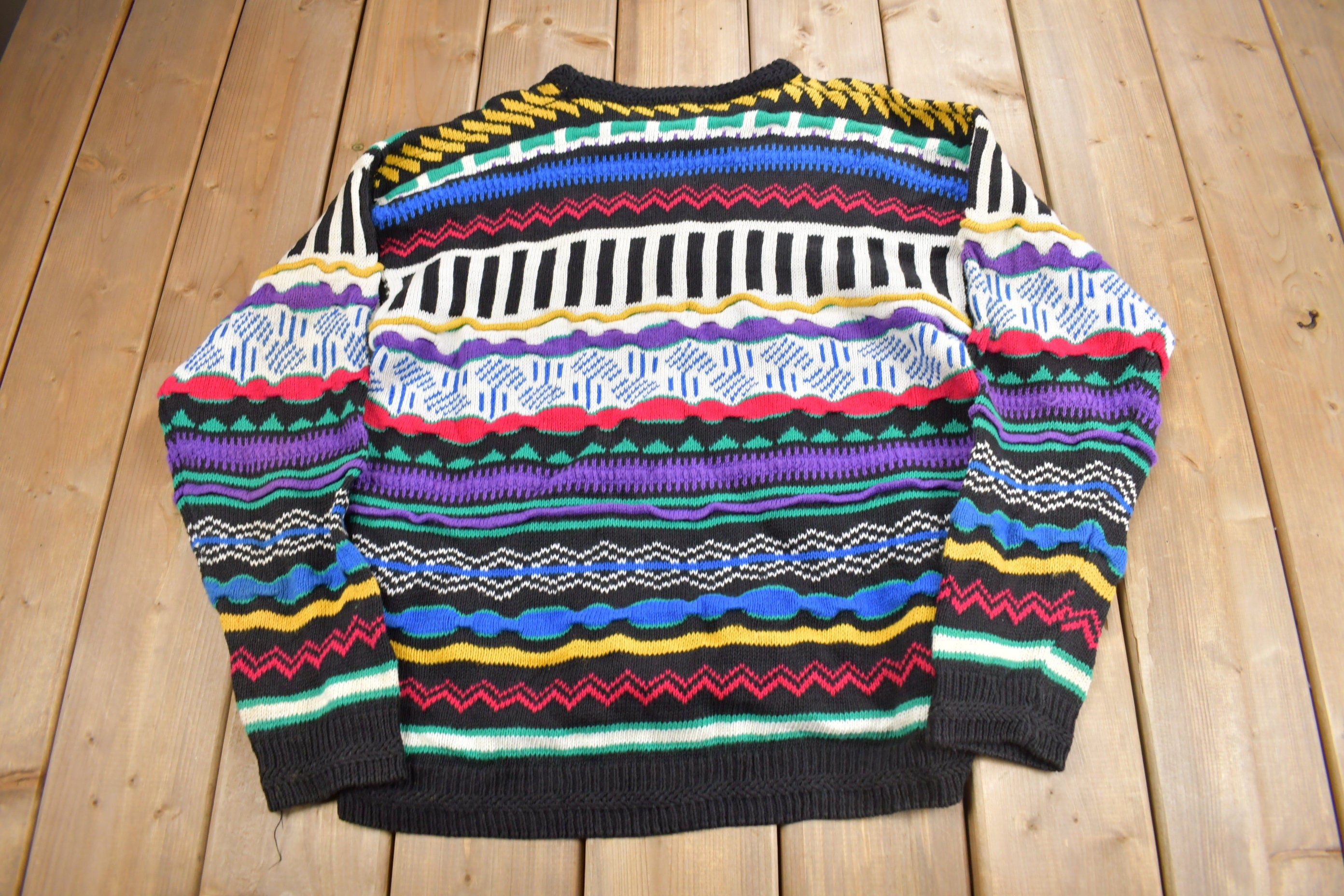 Vintage 1990s Concrete Mix 3D Colored Cable Knit Crewneck Sweater
