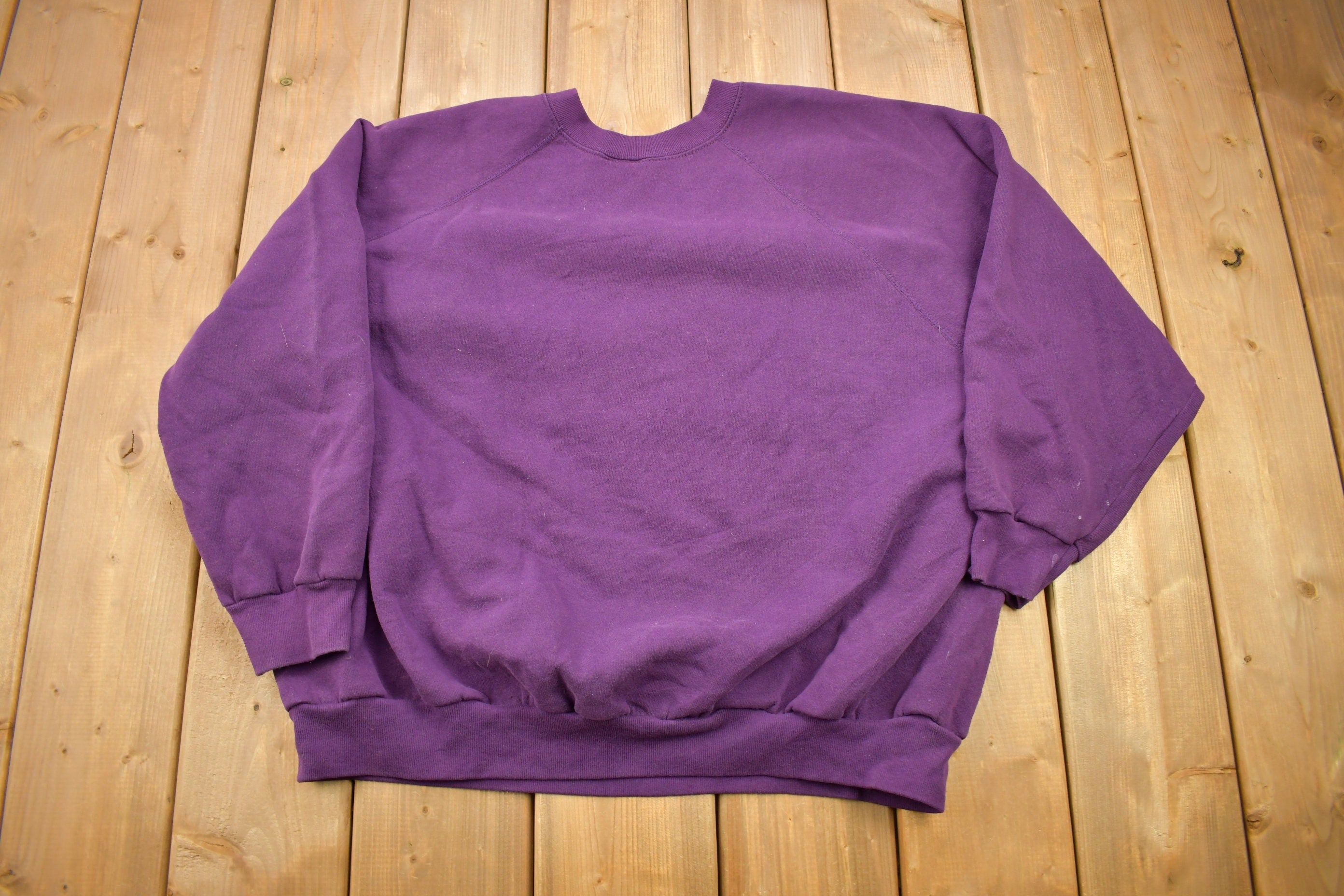 Vintage 1980s Tultex Purple Blank Raglan Crewneck Sweatshirt