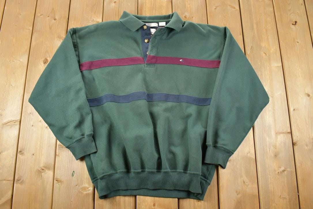 Vintage 1990s Arnold Palmer Quarter Button Collared Crewneck Sweatshirt / 90s Crewneck / Made In USA / Streetwear / Embroidered