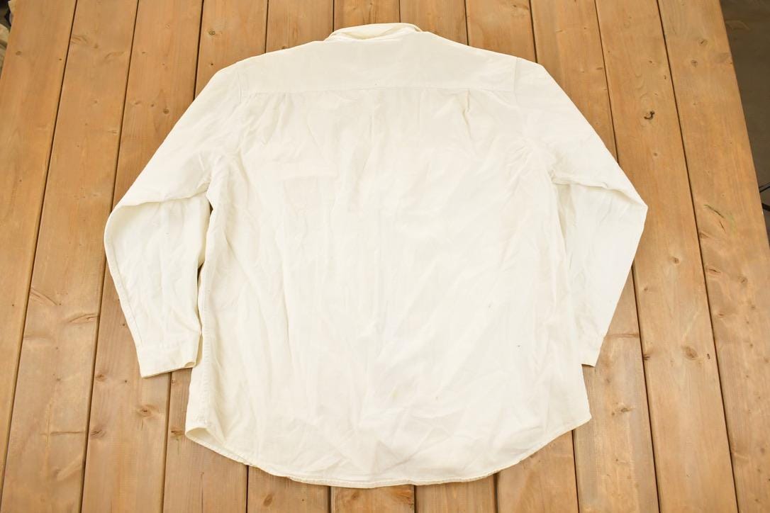 Vintage 1990s Levis White Button Up Shirt Mens XL / Preppy Button Up / Quarter Button Dress Shirt