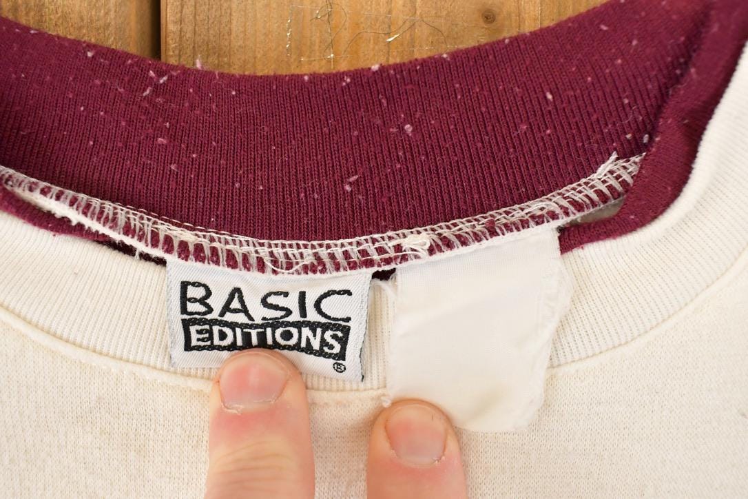 Vintage 1990s Basic Editions Floral Graphic Print Double Collar Crewneck Sweatshirt Womens L / Made In USA / 90's Destination Sweater