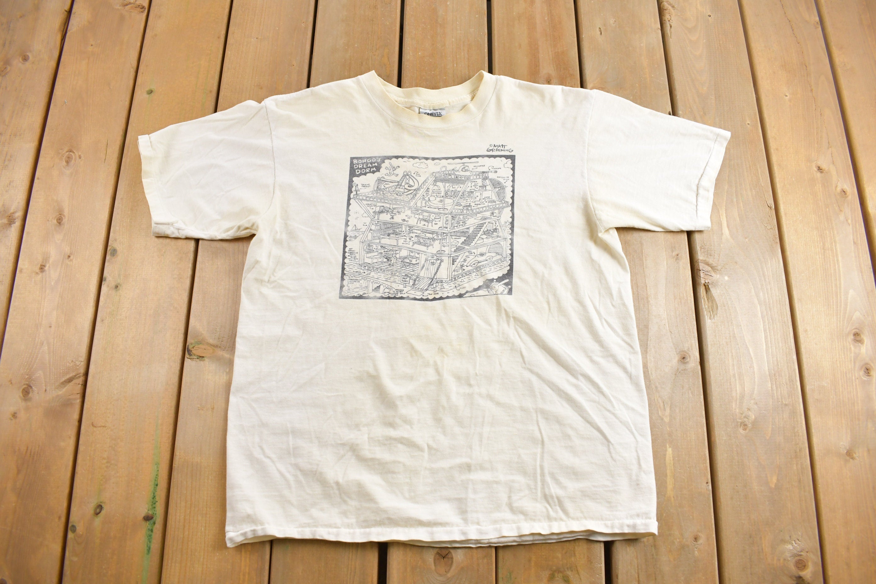 Vintage 1989 Bongo's Dream Dorm Mattt Groening Apple Graphic T-Shirt