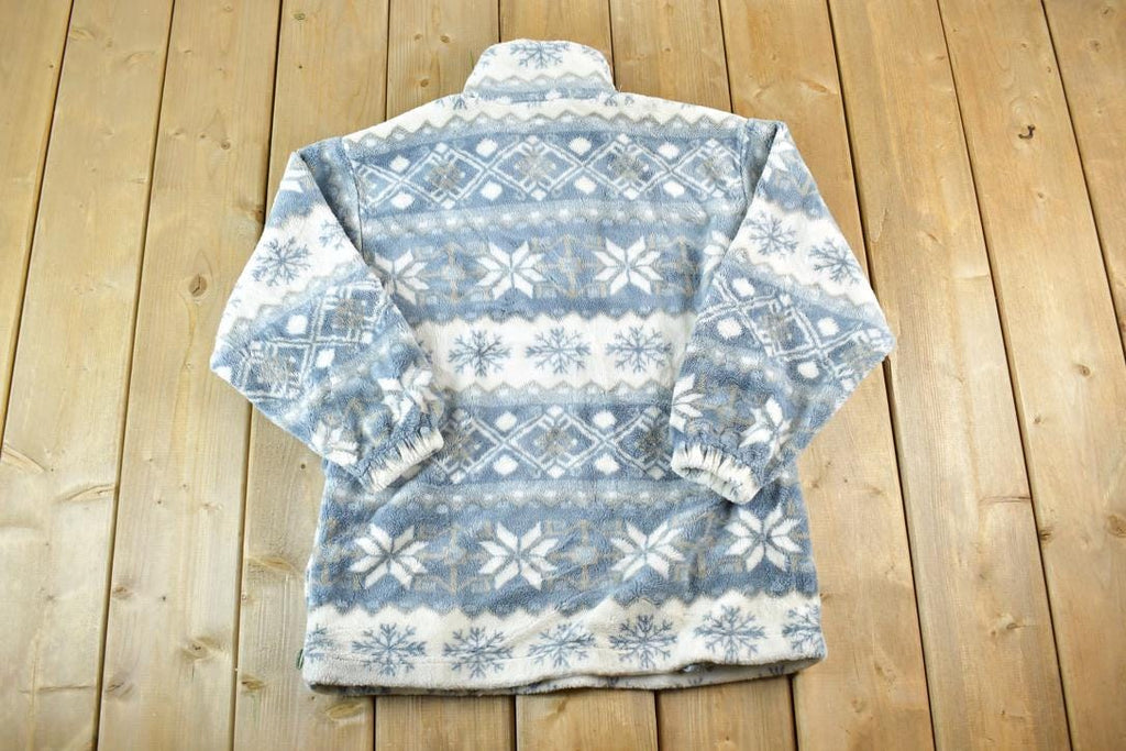 Vintage 1990s Northern Getaway Fleece AOP Outdoorsman Snowflake Sweater