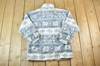 Vintage 1990s Northern Getaway Fleece AOP Outdoorsman Snowflake Sweater