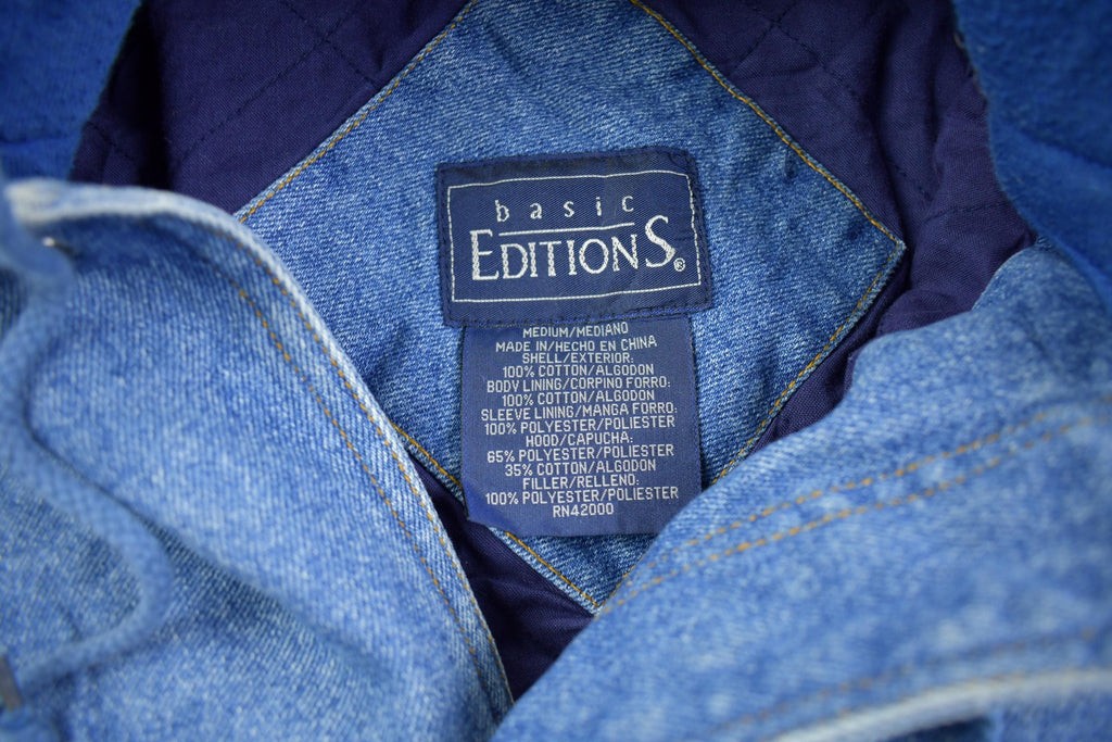 Vintage 1990s Basic Editions Hooded Jean Jacket Made In USA