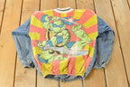 Vintage 1991 Teenage Mutant Ninja Turtles Denim Varsity Jacket Youth M-L