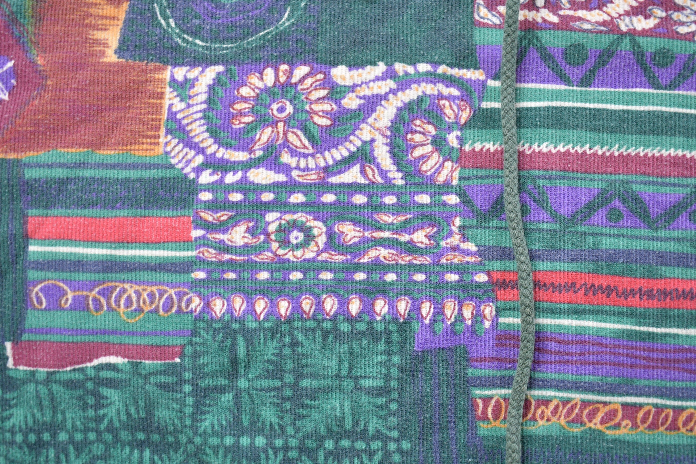 Vintage 1990s Basic Editions All Over Patchwork Patterned Hoodie
