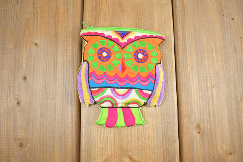 Vintage Y2K Owl Shape Embroidered Coin Pouch / Vintage Accessory / Cute Owl