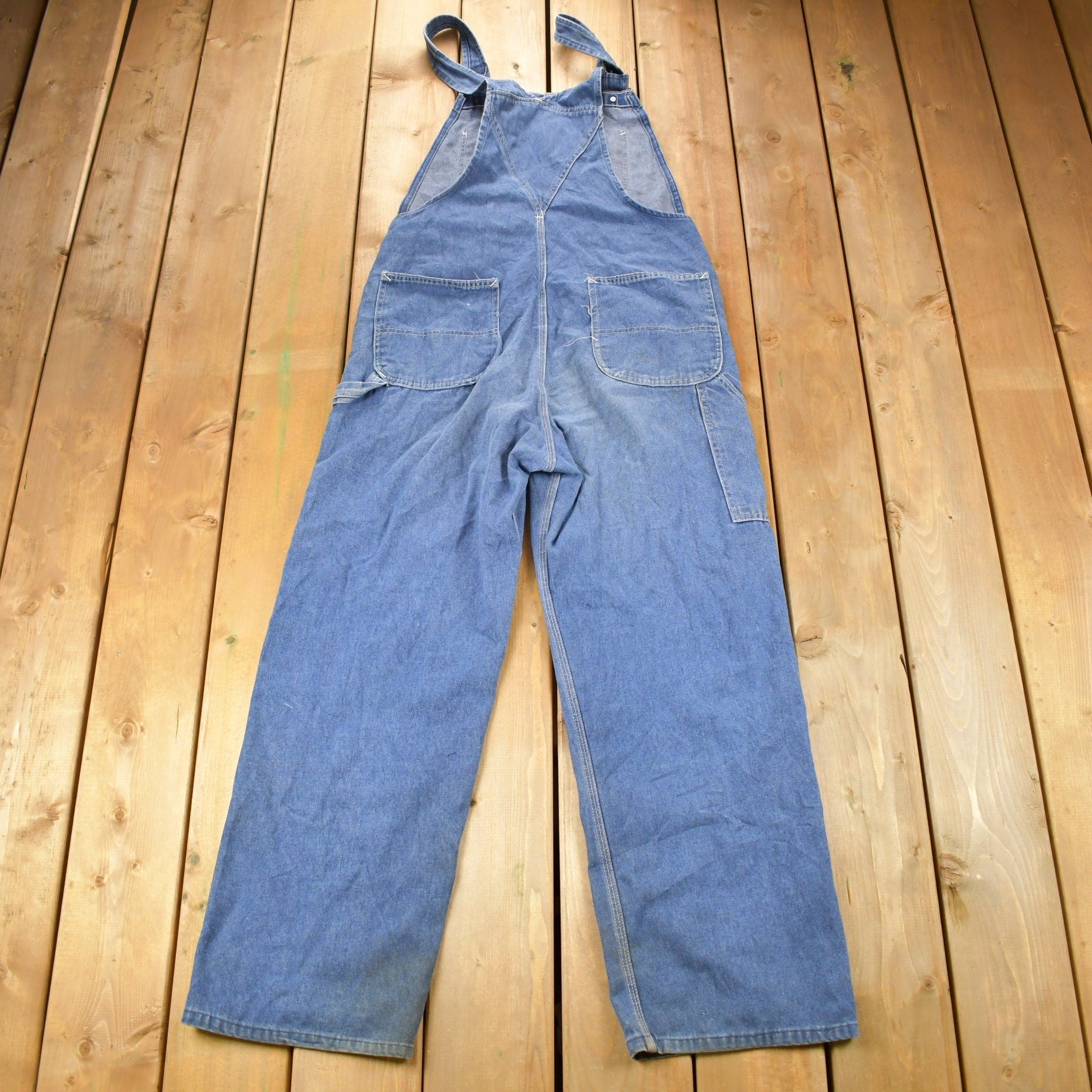 Vintage 1970s Sears Union Made Blue Denim Jean Overalls Size 36 x 29