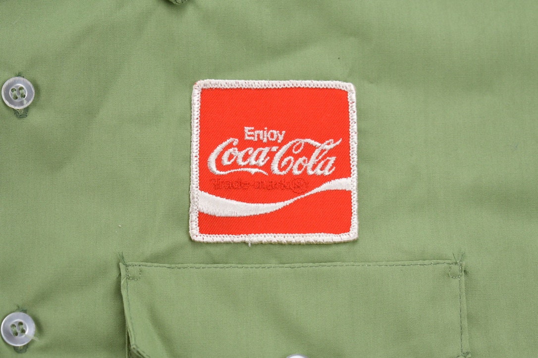 Vintage 1970s Coca Cola Embroidered Patch Button Up Shirt / Made In USA / Permanent Press / Vintage Workwear / Patchwork / True Vintage