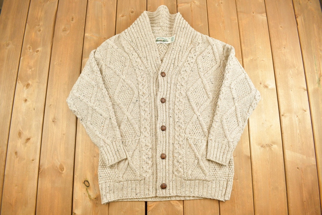 Vintage 1990s Aran Crafts 100% Merino Wool Button Up Knit Sweater