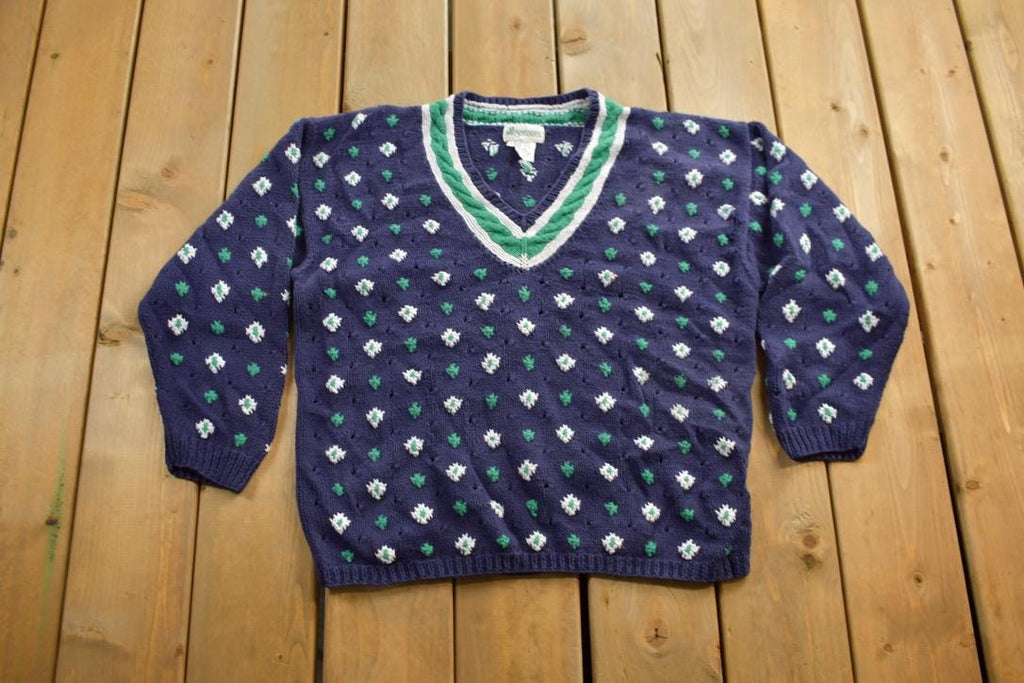 Vintage 1990s Patterned V-Neck Knitted Sweater