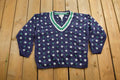 Vintage 1990s Patterned V-Neck Knitted Sweater