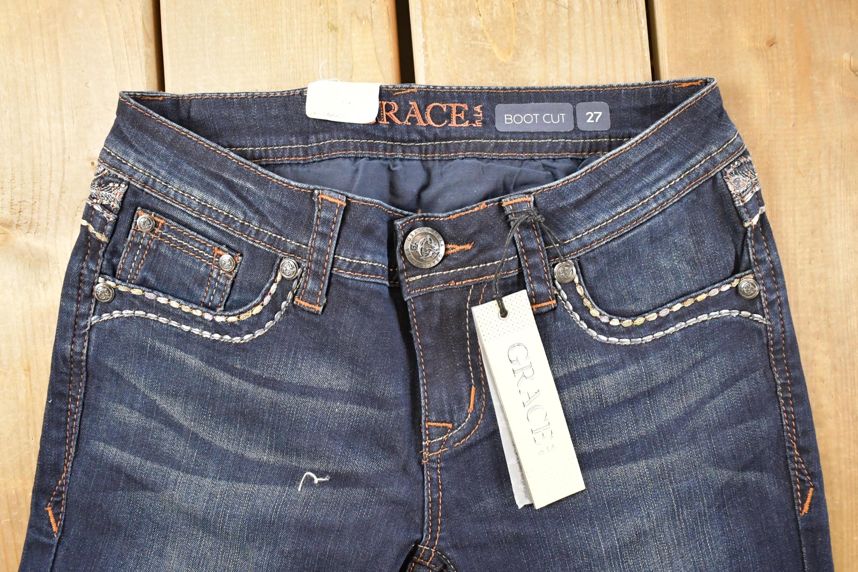Vintage Deadstock Y2K Grace LA Bedazzled Low Rise Jeans Women's Size 27 x 32