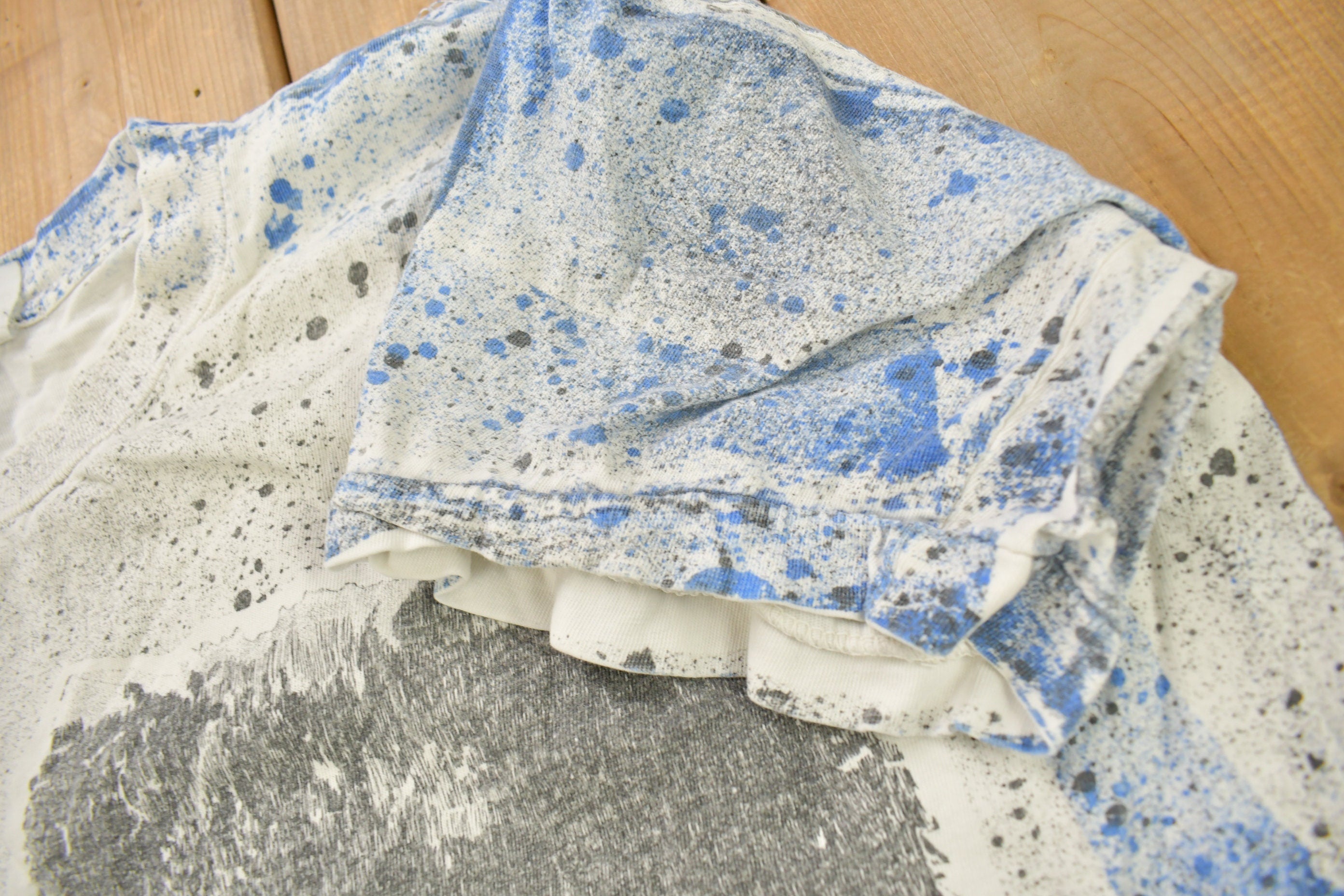 Vintage 1990s All over Print Motorcycle Wolf and Biker Graphic T-Shirt