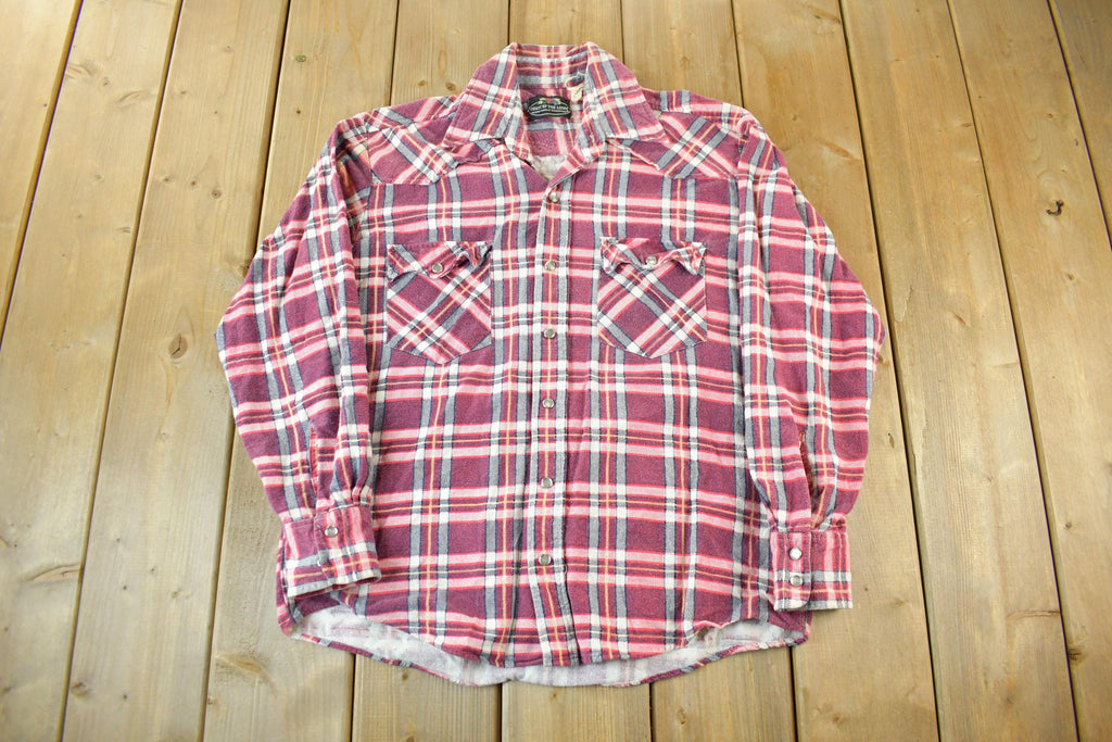 Vintage 1970s Fruit Of The Loom Flannel Button Up Shirt Men's Medium