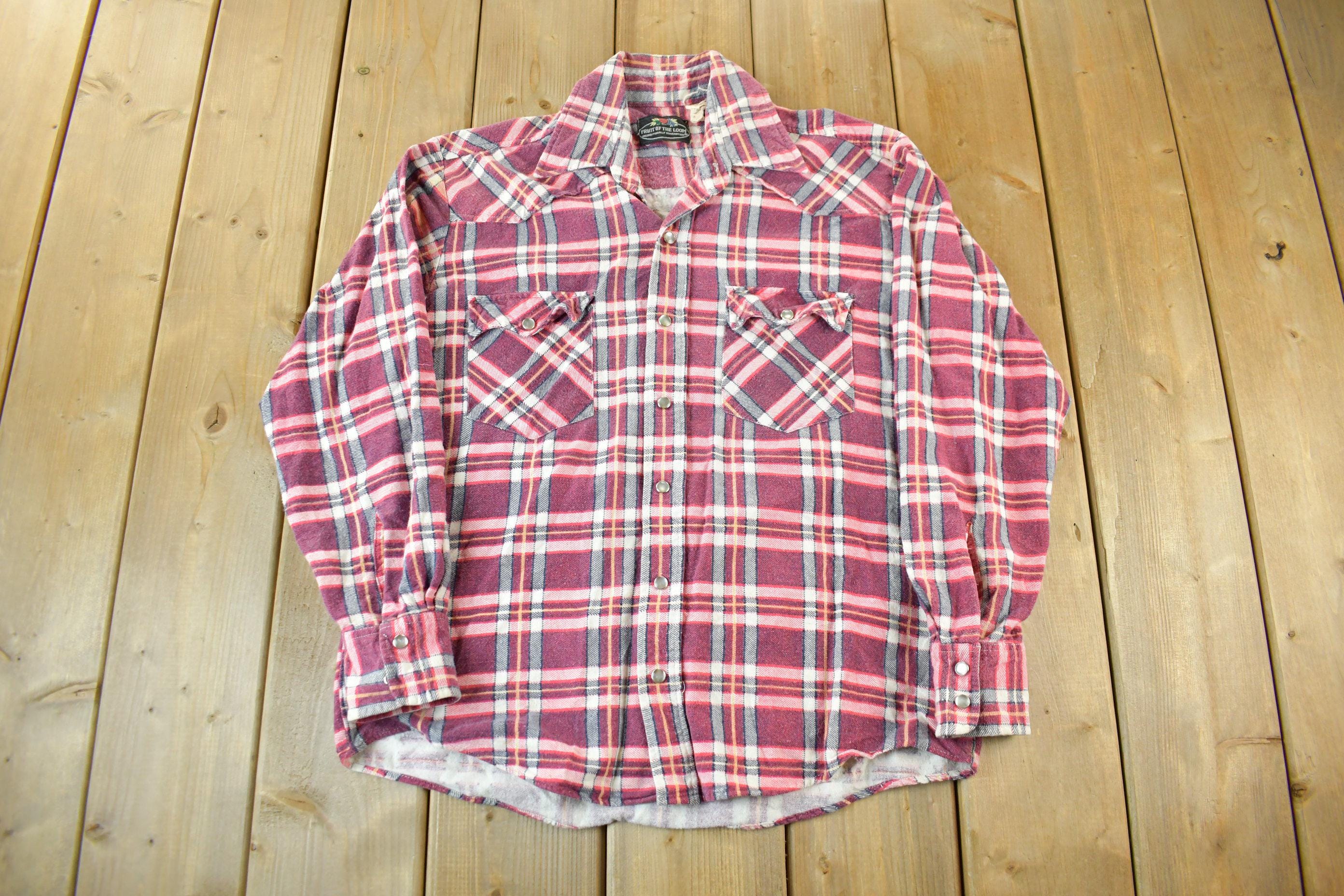 Vintage 1970s Fruit Of The Loom Flannel Button Up Shirt Men's Medium