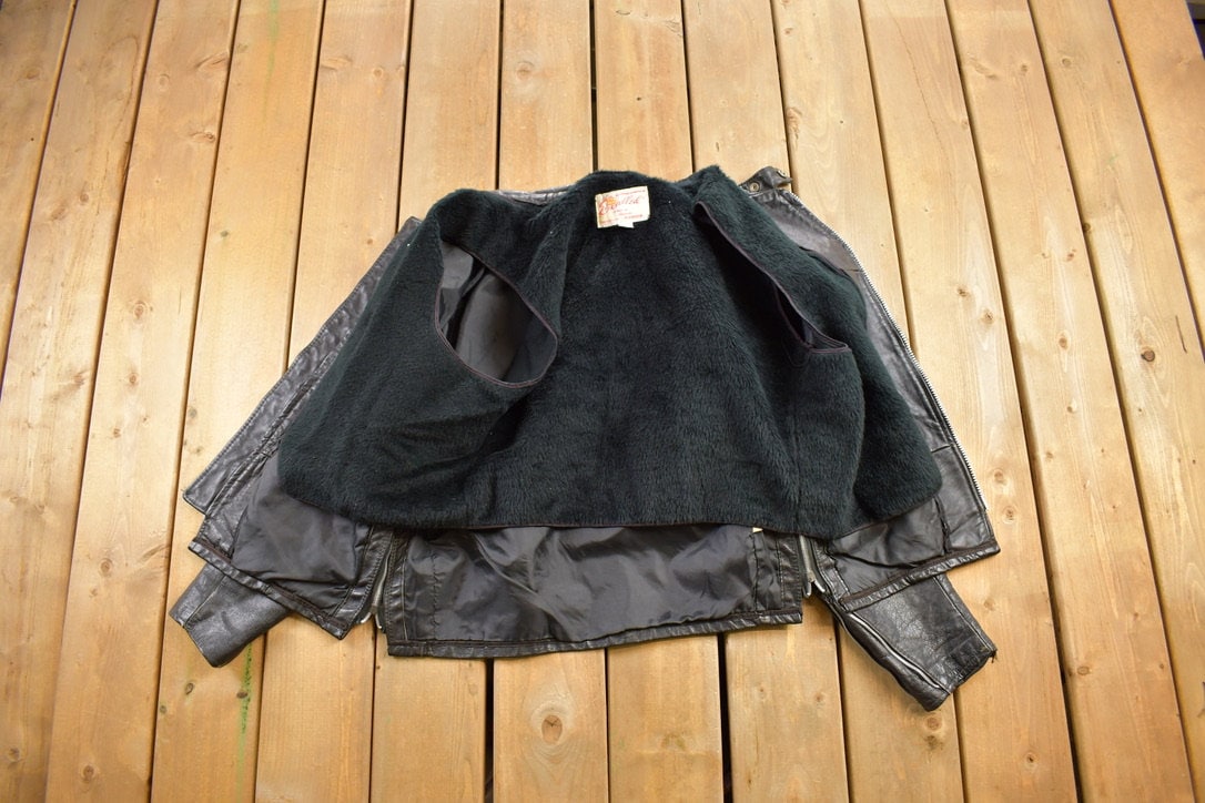 Vintage 1980s Excelled Cafe Racer Black Leather Jacket